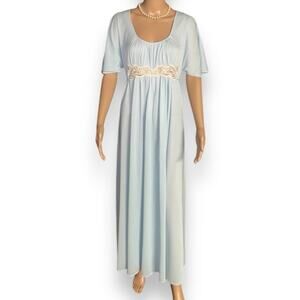 70s 80s VTG Vanity Fair baby blue maxi lingerie flutter sleeves